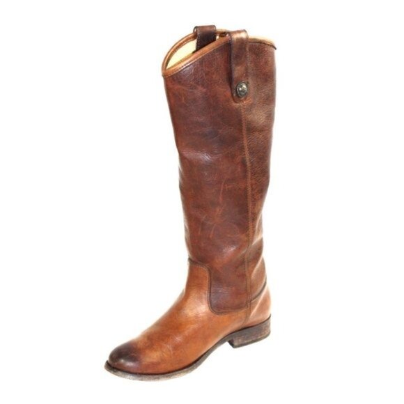 Frye Melissa Button Lug Tall Equestrian Distressed Brown Leather Boot Size 5.5 - Picture 4 of 11